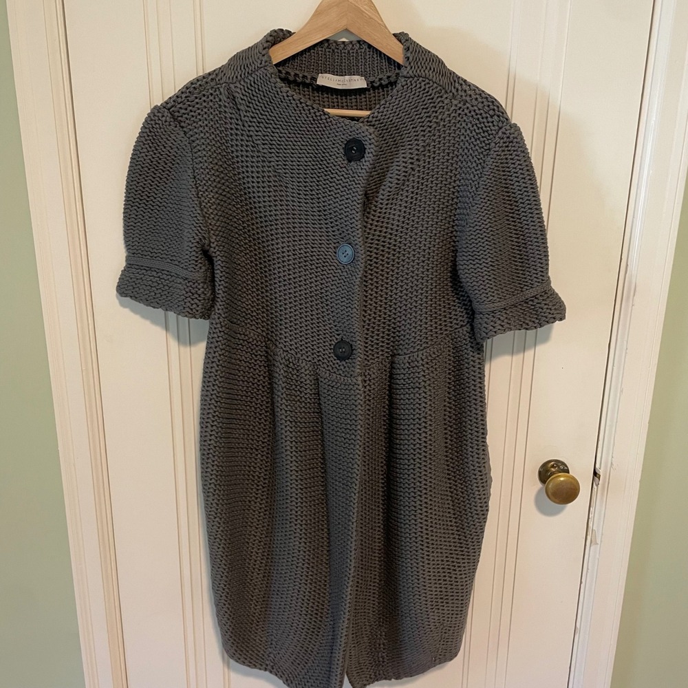 Stella McCartney Short Sleeve Knit Cardigan Coat 42 Gray